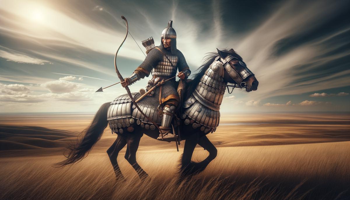 An illustration of an ancient Scythian warrior on horseback