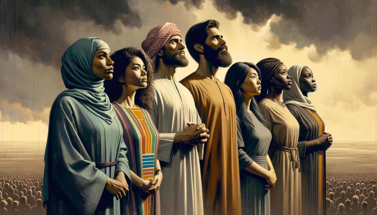 Group of believers standing firm and looking up with hope