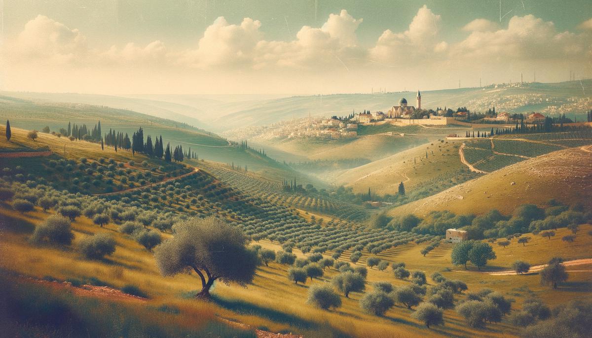 A panoramic view of Bethlehem Ephrathah, showing its modest size and pastoral setting