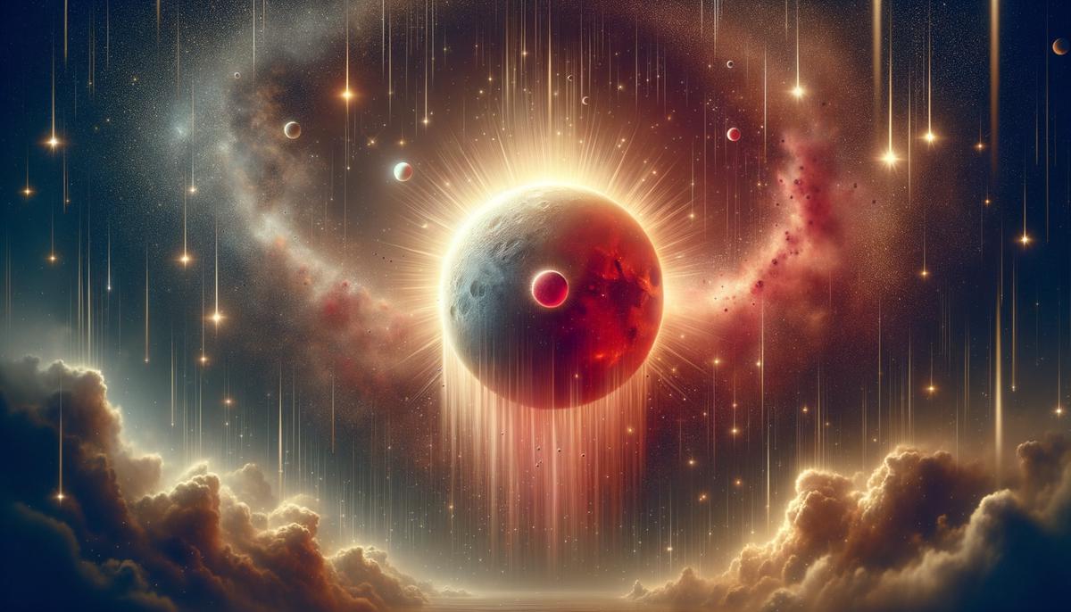 Dramatic sky with unusual sun, moon, and star activity