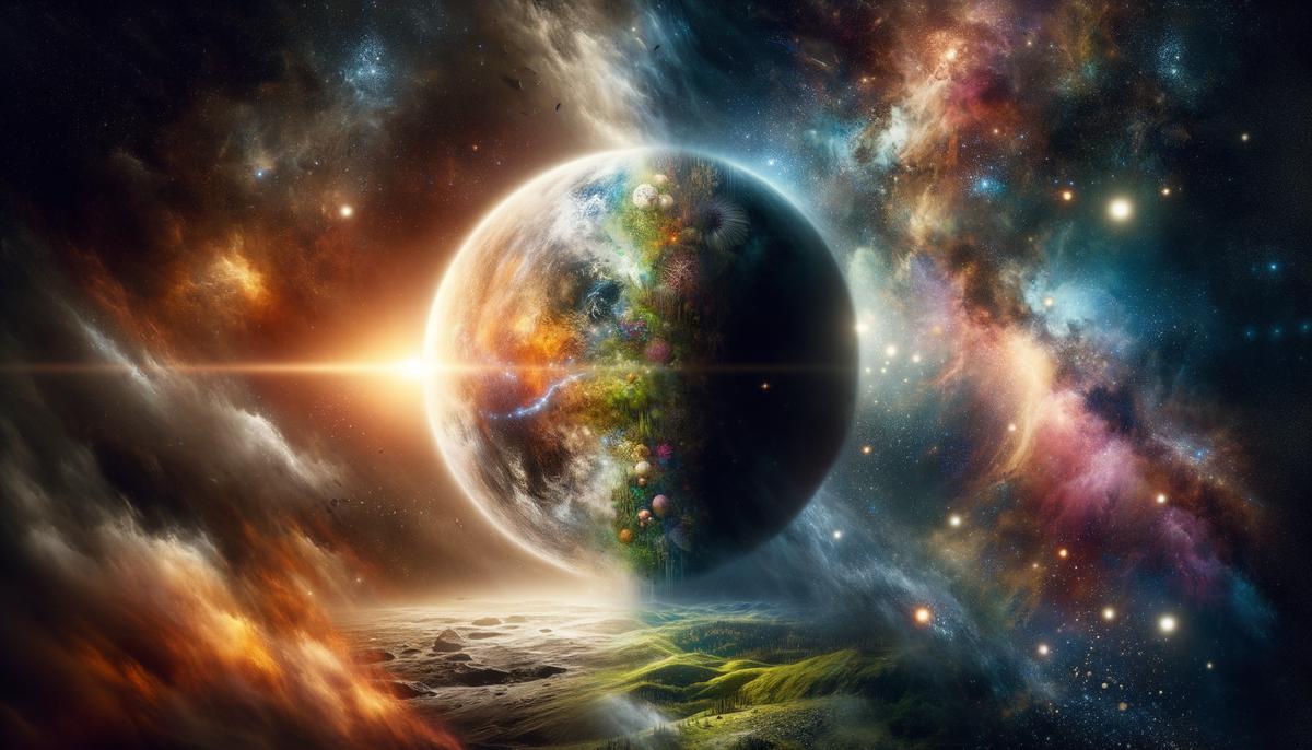 A grand scene of cosmic renewal with a new heaven and Earth emerging