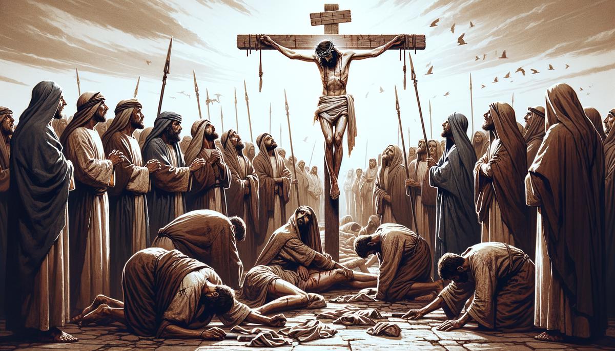 Artistic depiction of the crucifixion scene with elements from Psalm 22