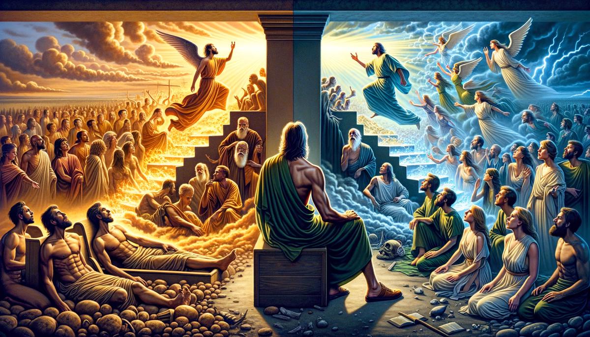 A split image showing different interpretations of Daniel's prophecy, from literal resurrection to symbolic revival