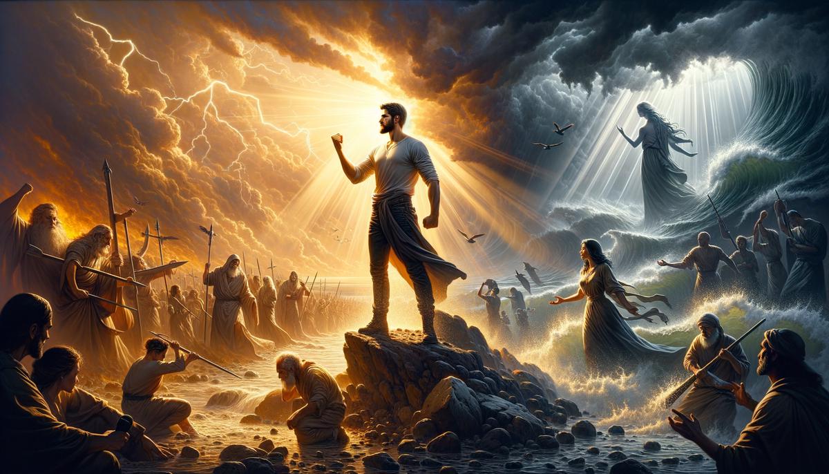 A mystical representation of the final week of Daniel's prophecy, with symbolic imagery of conflict and redemption
