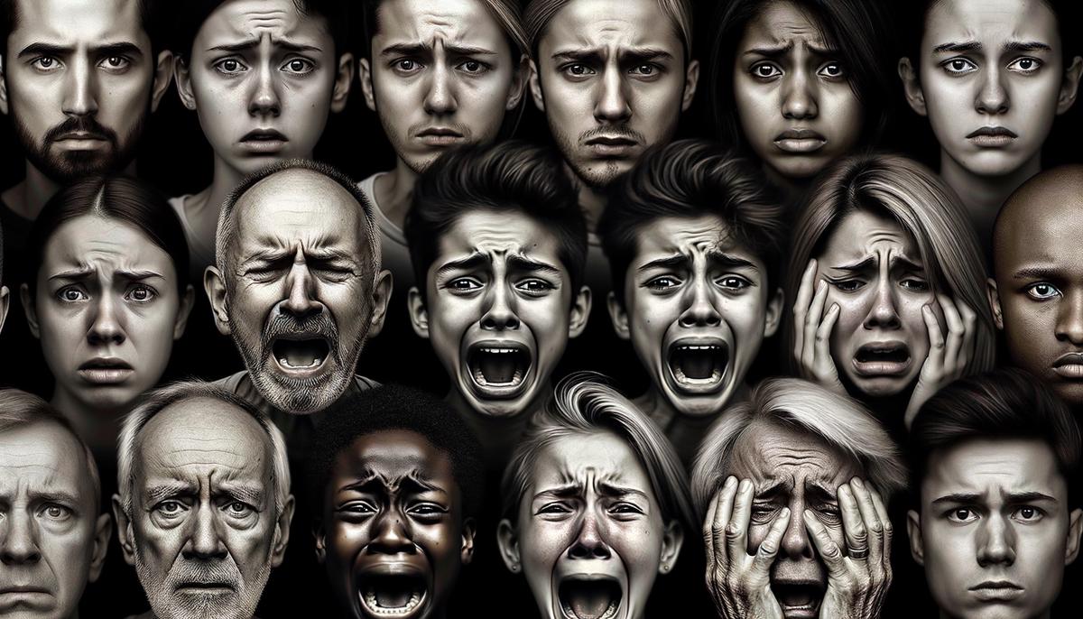 People from various nations showing expressions of fear and anxiety