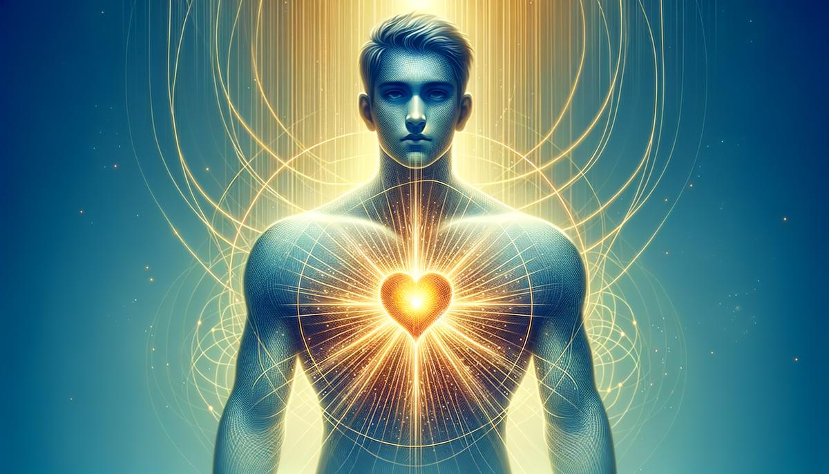 A person with a glowing heart, symbolizing internal transformation and guidance
