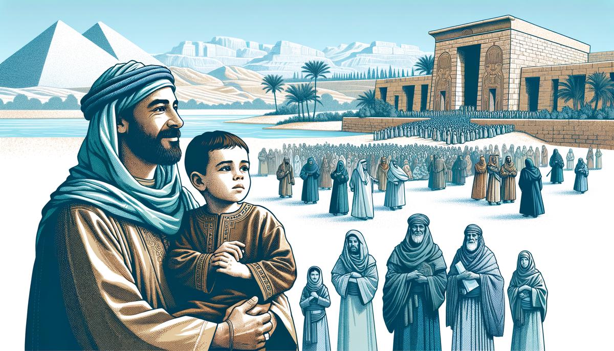 A composite image showing Jesus as a child in Egypt alongside the Israelites leaving Egypt