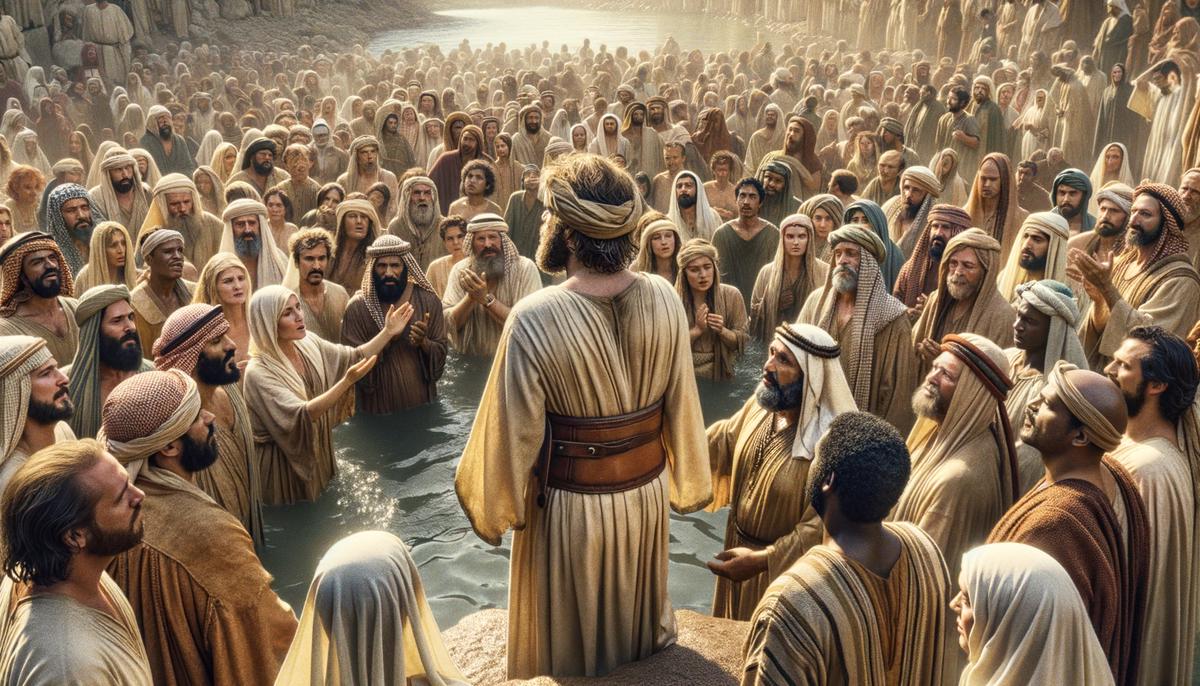 John the Baptist baptizing people in the Jordan River