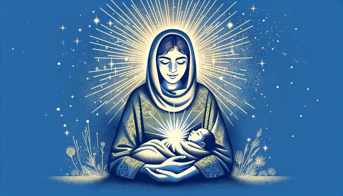 Artistic representation of the virgin birth, with divine light descending